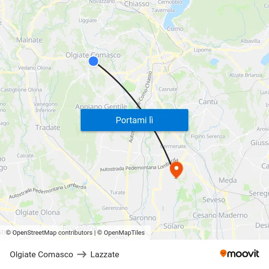Olgiate Comasco to Lazzate map