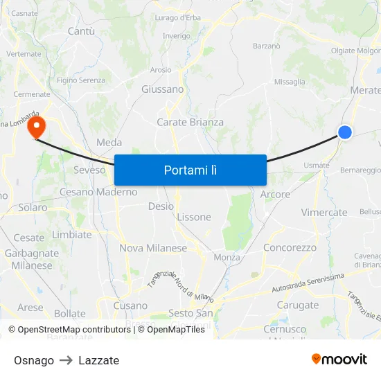 Osnago to Lazzate map