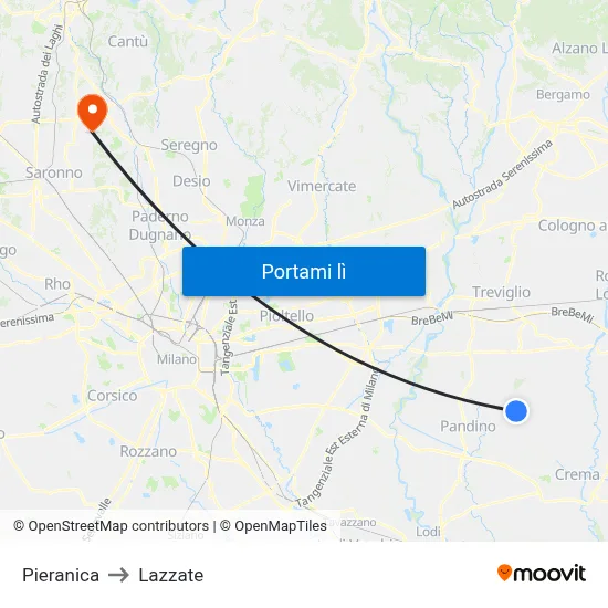 Pieranica to Lazzate map