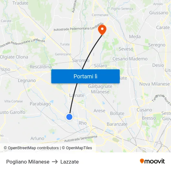 Pogliano Milanese to Lazzate map