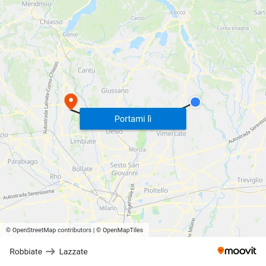 Robbiate to Lazzate map