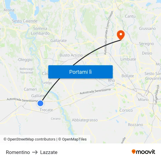 Romentino to Lazzate map
