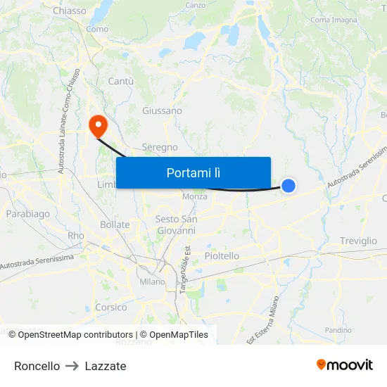 Roncello to Lazzate map