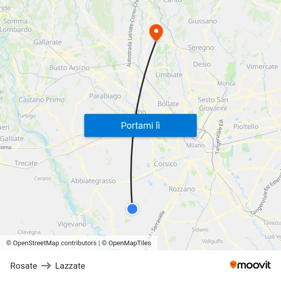 Rosate to Lazzate map