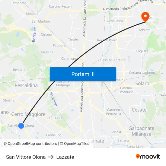 San Vittore Olona to Lazzate map
