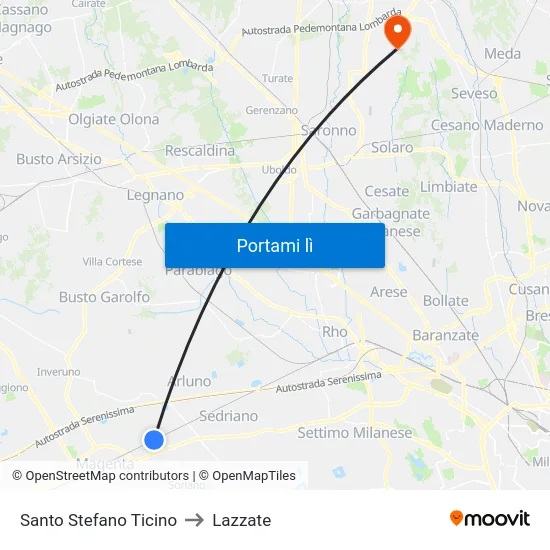 Santo Stefano Ticino to Lazzate map