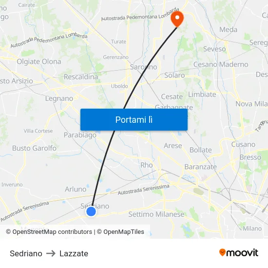 Sedriano to Lazzate map
