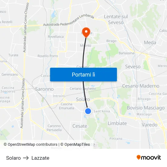 Solaro to Lazzate map