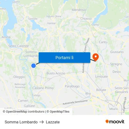 Somma Lombardo to Lazzate map