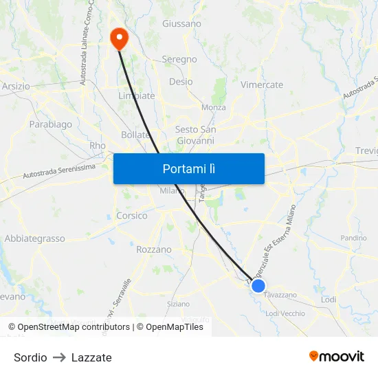 Sordio to Lazzate map