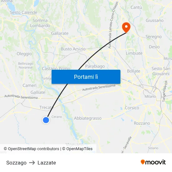 Sozzago to Lazzate map