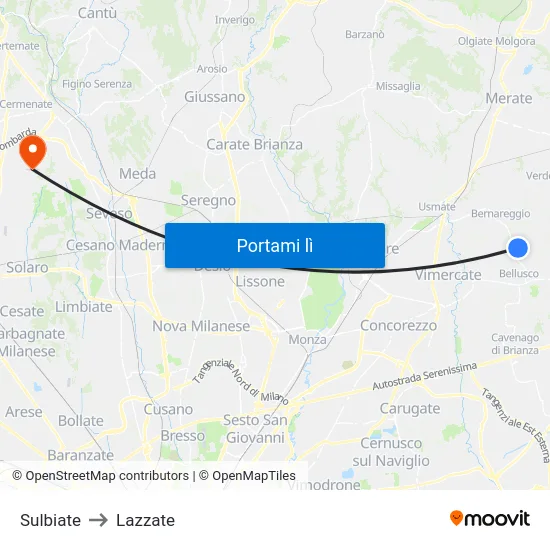 Sulbiate to Lazzate map