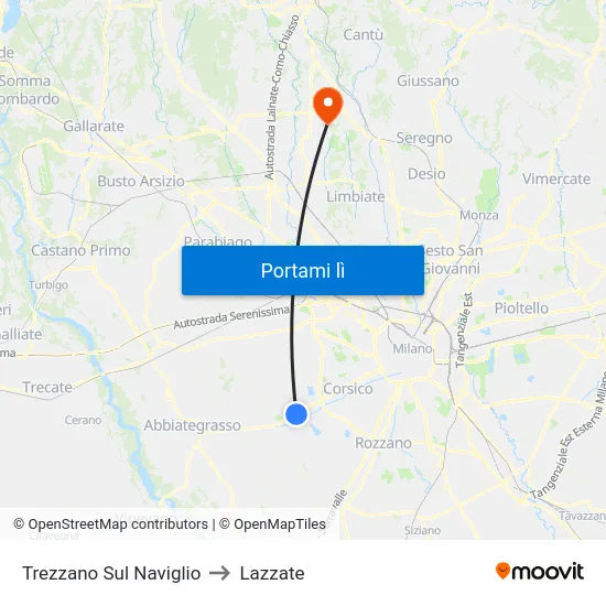Trezzano Sul Naviglio to Lazzate map