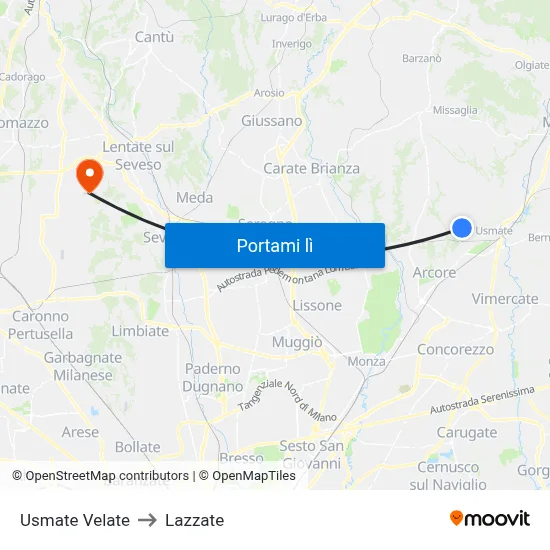 Usmate Velate to Lazzate map