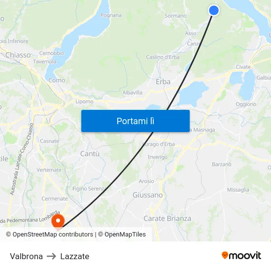 Valbrona to Lazzate map