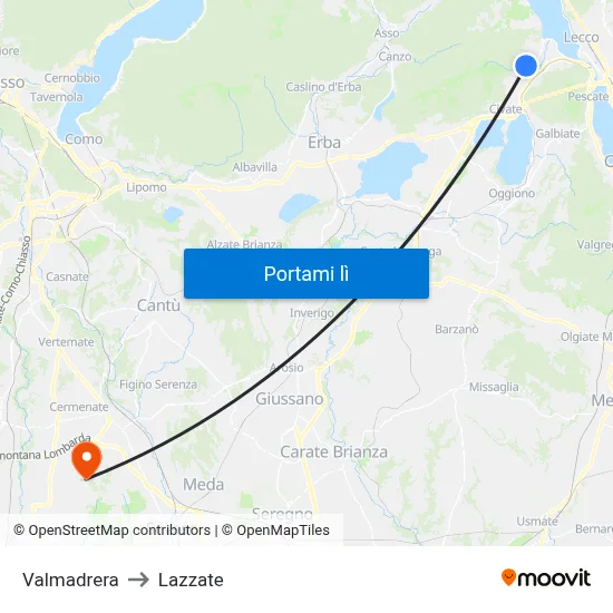Valmadrera to Lazzate map