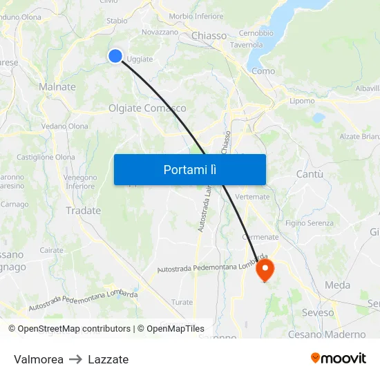 Valmorea to Lazzate map