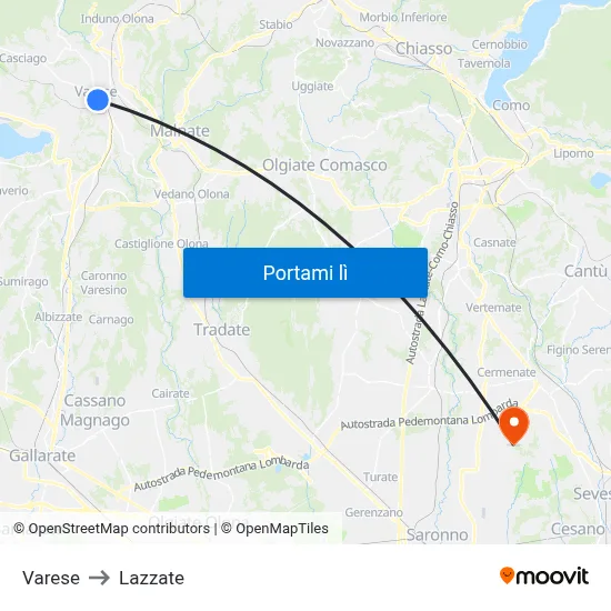 Varese to Lazzate map