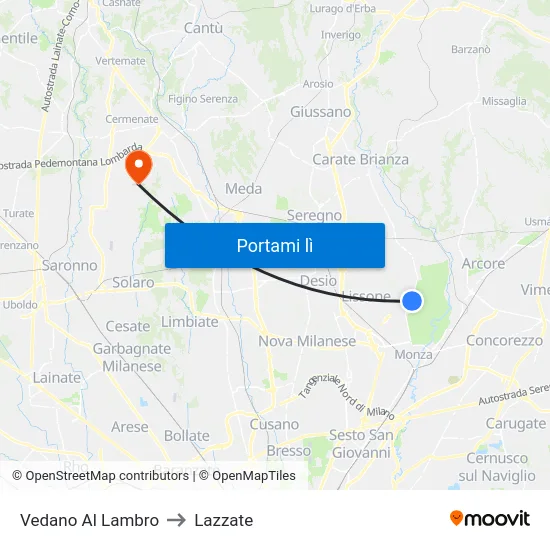 Vedano Al Lambro to Lazzate map