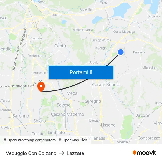 Veduggio Con Colzano to Lazzate map