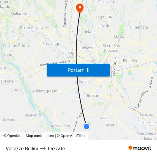 Vellezzo Bellini to Lazzate map