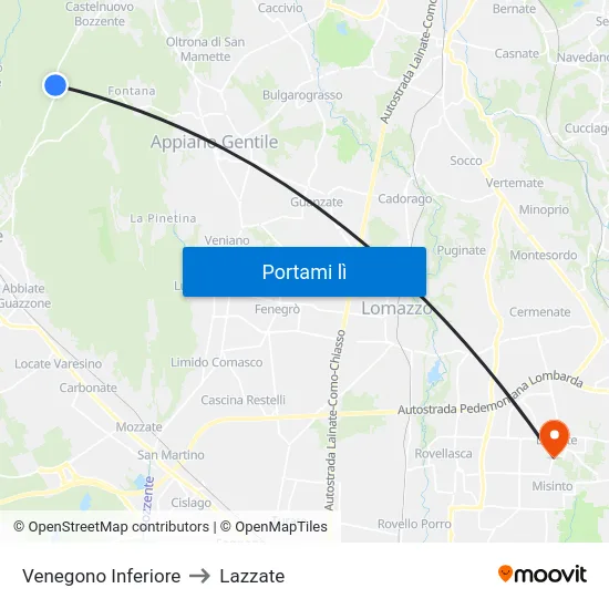 Venegono Inferiore to Lazzate map