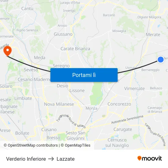 Verderio Inferiore to Lazzate map