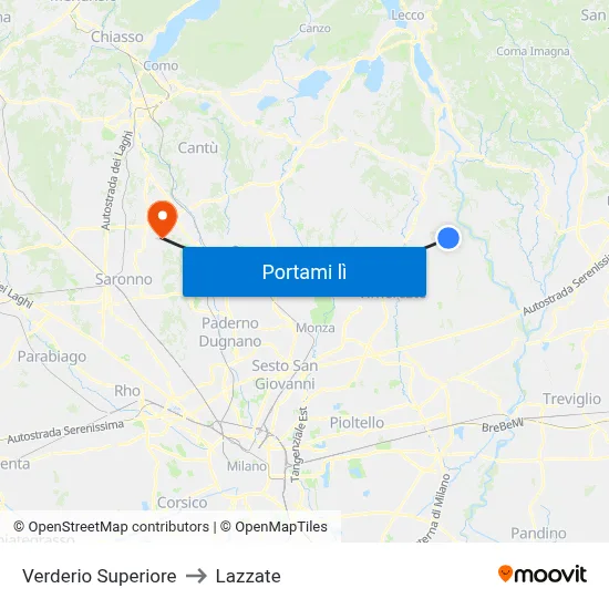 Verderio Superiore to Lazzate map