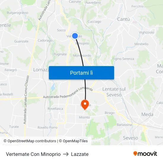 Vertemate Con Minoprio to Lazzate map