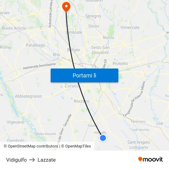Vidigulfo to Lazzate map