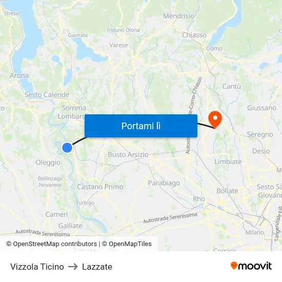 Vizzola Ticino to Lazzate map