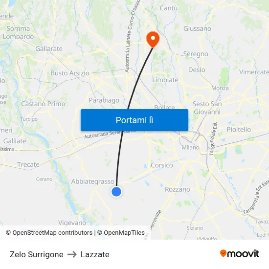 Zelo Surrigone to Lazzate map