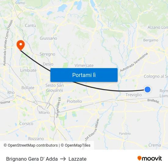 Brignano Gera D' Adda to Lazzate map