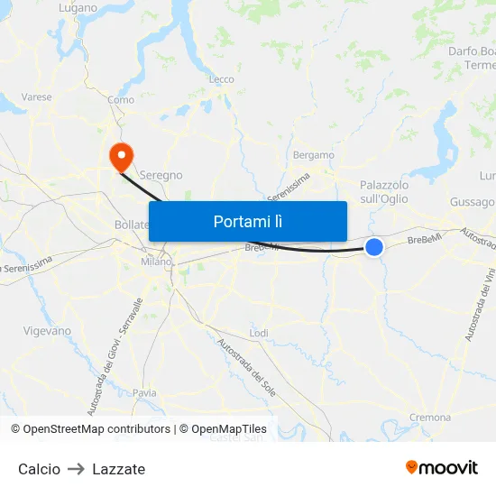 Calcio to Lazzate map