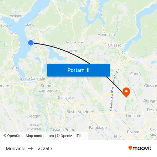 Monvalle to Lazzate map