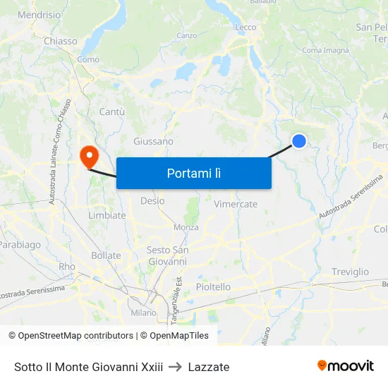 Sotto Il Monte Giovanni Xxiii to Lazzate map