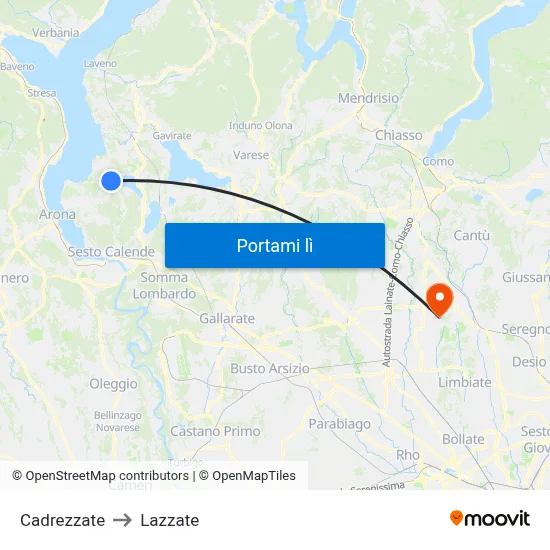 Cadrezzate to Lazzate map