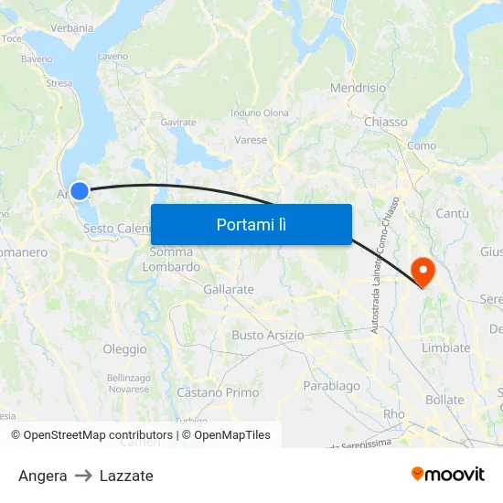 Angera to Lazzate map