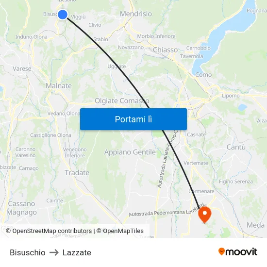 Bisuschio to Lazzate map