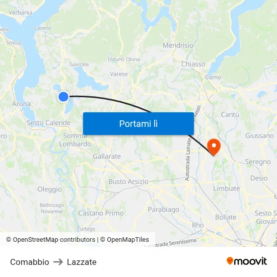 Comabbio to Lazzate map