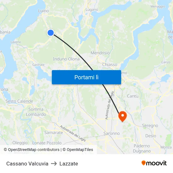 Cassano Valcuvia to Lazzate map