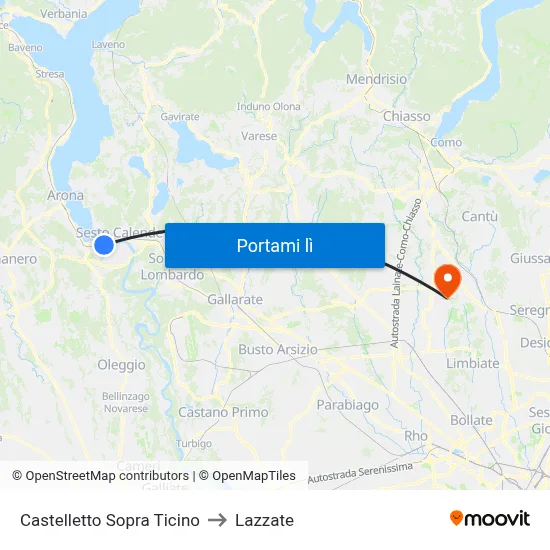 Castelletto Sopra Ticino to Lazzate map