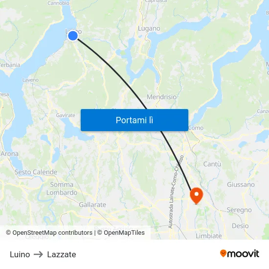 Luino to Lazzate map