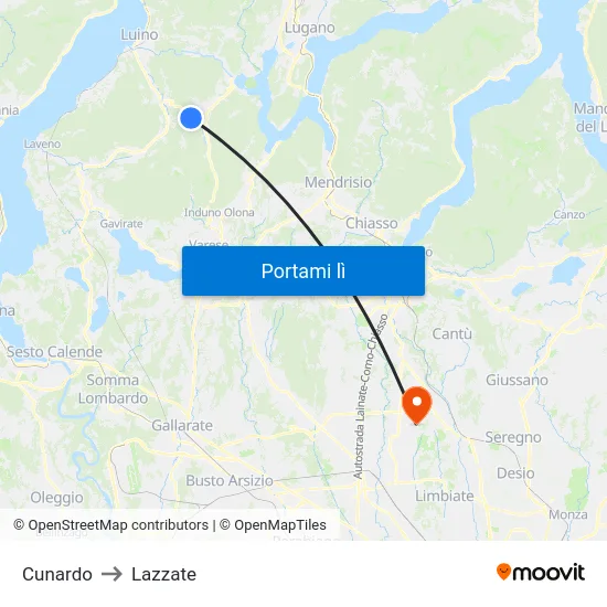 Cunardo to Lazzate map