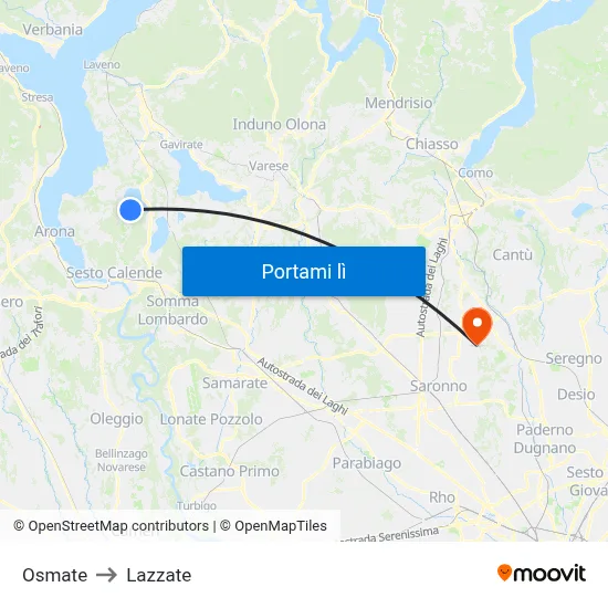 Osmate to Lazzate map