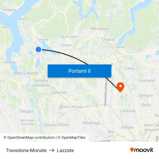 Travedona-Monate to Lazzate map