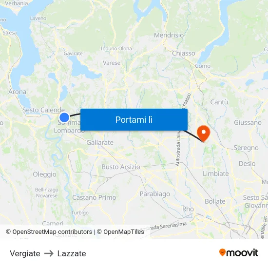 Vergiate to Lazzate map