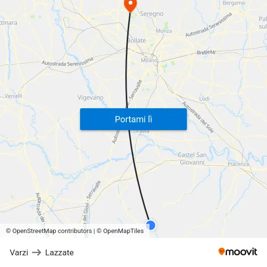 Varzi to Lazzate map