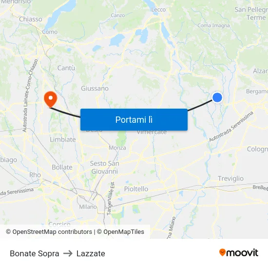 Bonate Sopra to Lazzate map