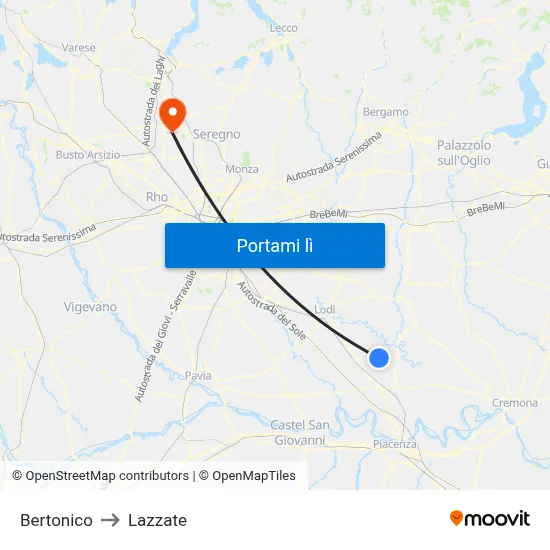 Bertonico to Lazzate map
